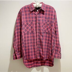 Vintage PEPE JEANS Men’s Red Plaid Flannel Button Down Shirt Shacket USA Size L